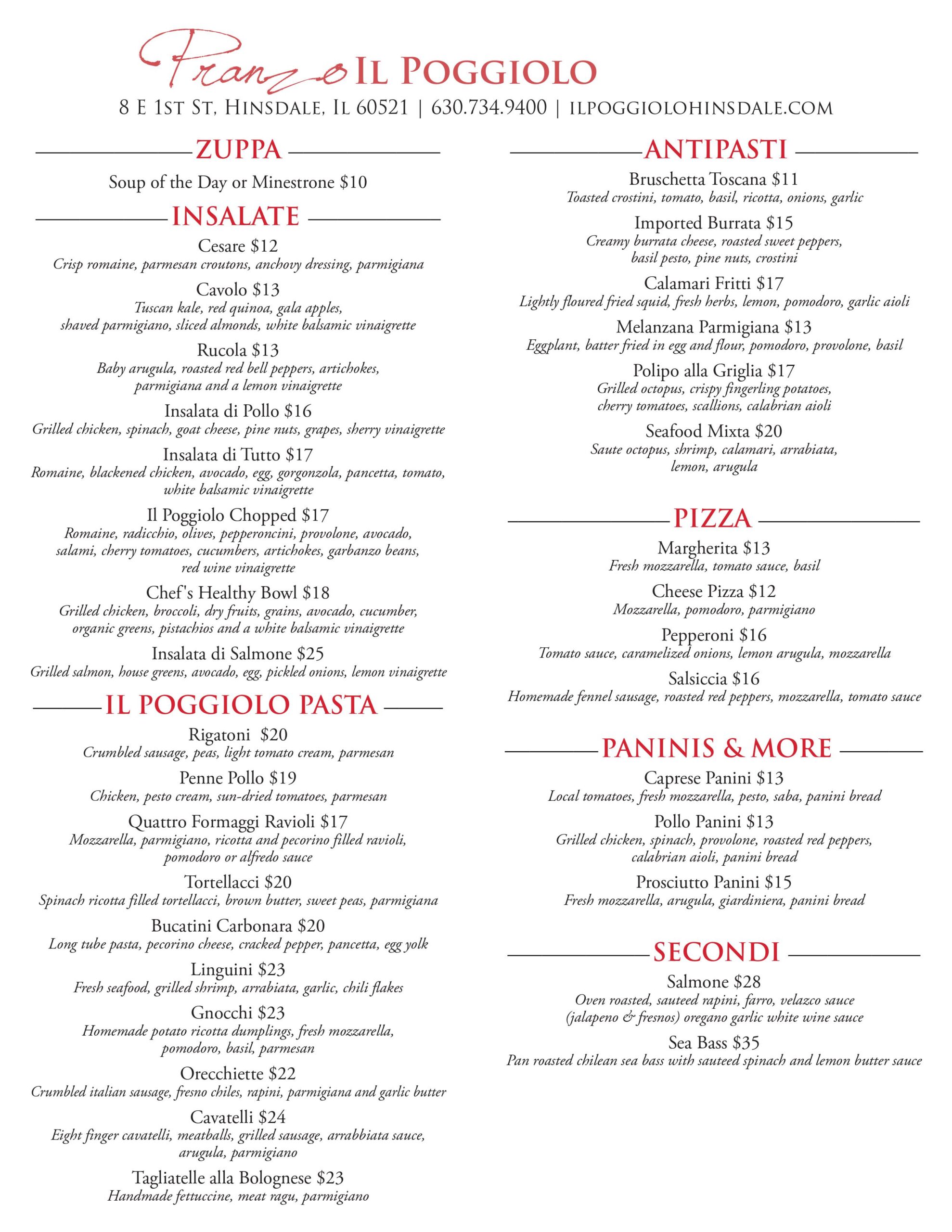 View Il Poggiolo's Lunch menu