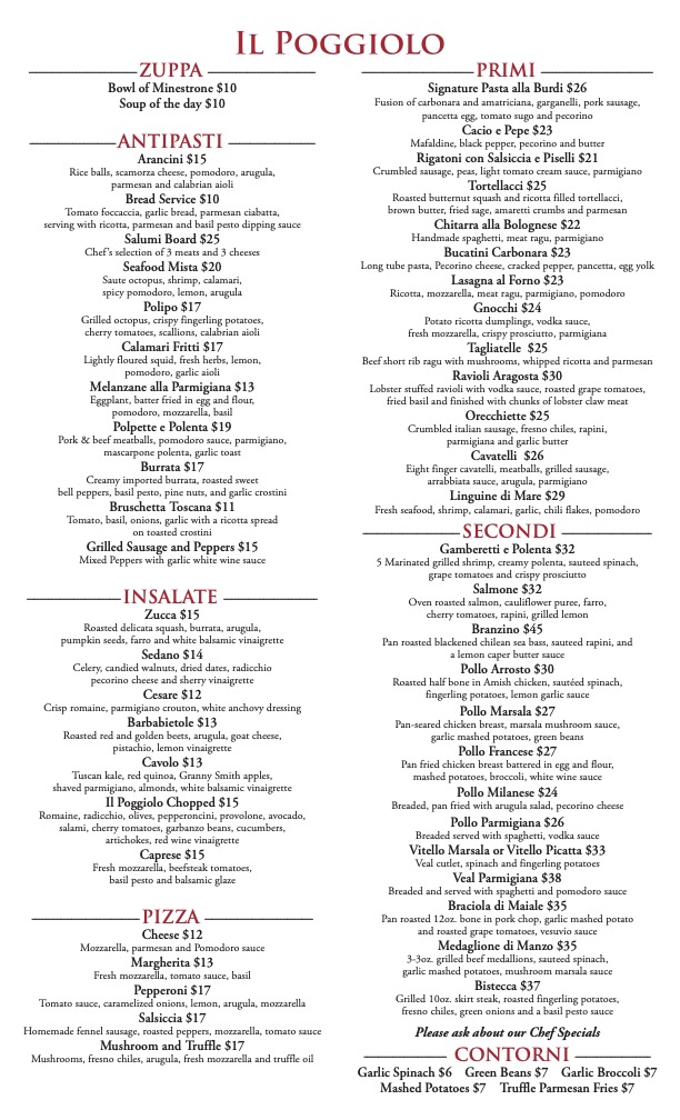 View Il Poggiolo's Dinner menu