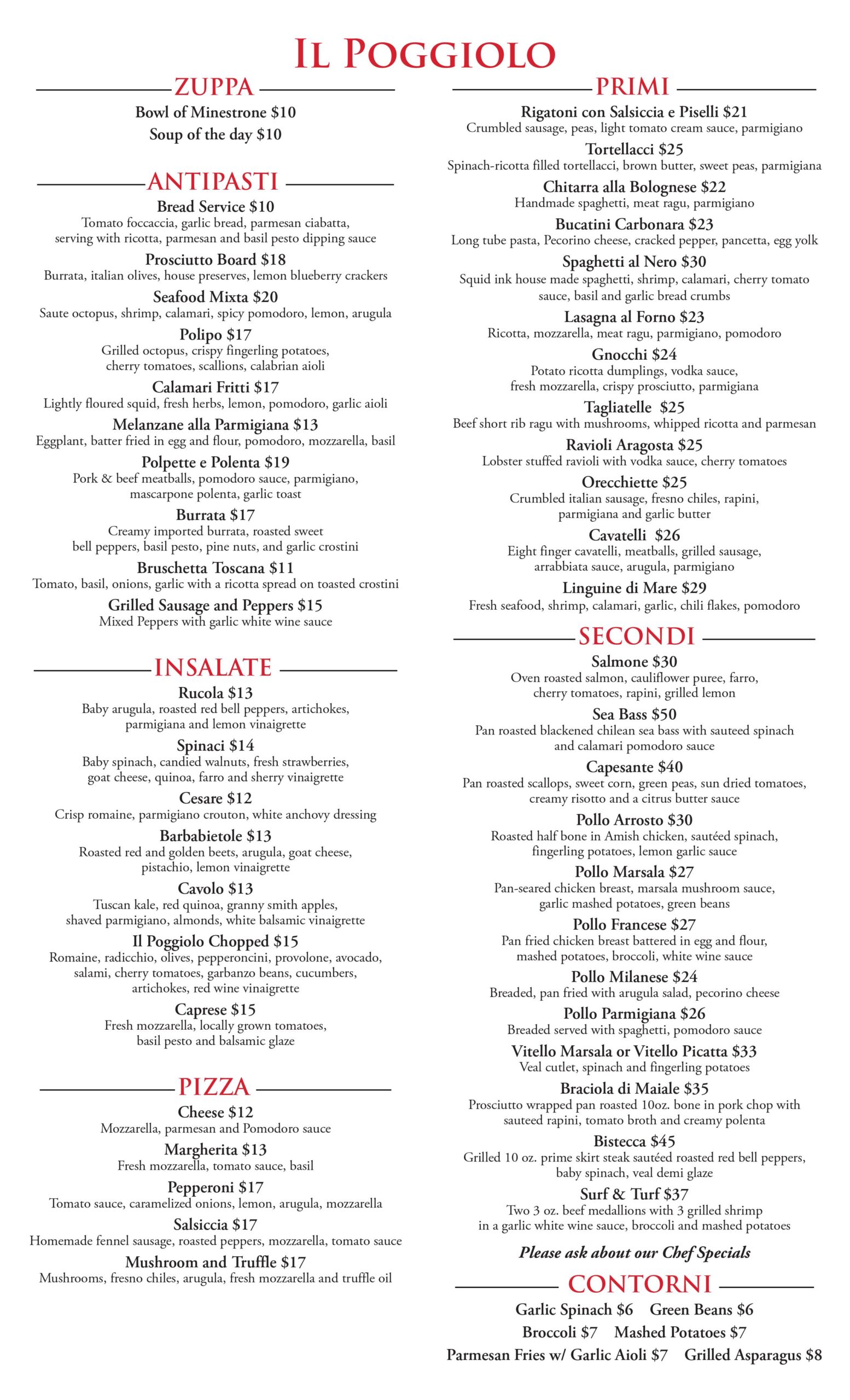 View Il Poggiolo's Dinner menu